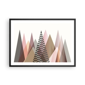 Poster in einem schwarzem Rahmen - Bunte geometrische Berge in Pastelltönen - 70x50cm - Pyramidale Aussicht - Moderne Wanddekoration für Wohnzimmer und Schlafzimmer ARTTOR