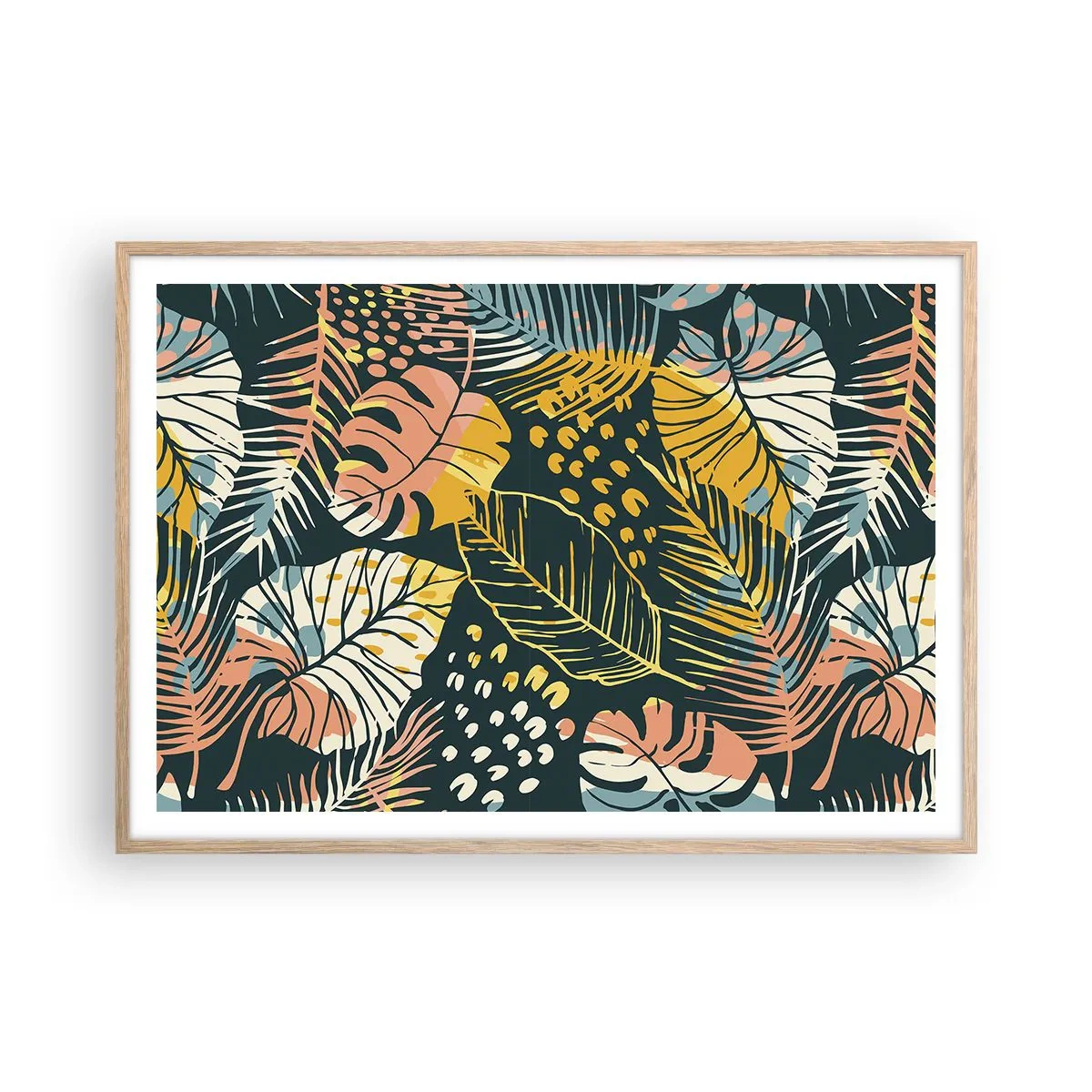 Poster in einem Rahmen aus heller Eiche - Grüne Fantasie - 100x70 cm