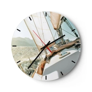 Wanduhr - Glasuhr - Ein Segelboot, das an einem sonnigen Tag durch raue See segelt - 30x30cm - Unter vollen Segeln - Moderne Wanddekoration für Wohnzimmer, Küche und Schlafzimmer ARTTOR