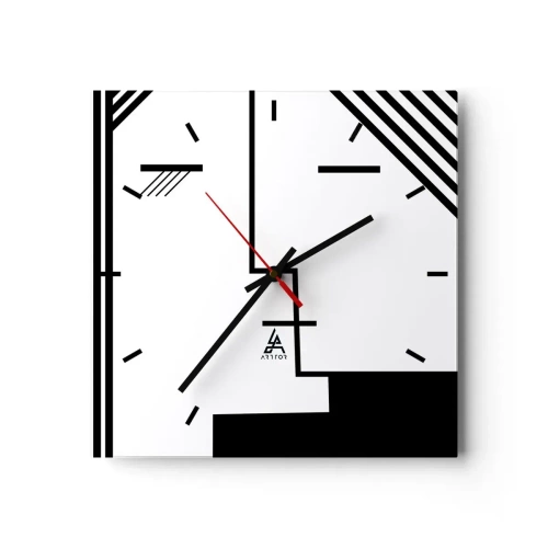 Wanduhr - Glasuhr - Geometrische Abstraktion eines Kusses in Schwarz und Weiß - 30x30cm - Einfach ein Kuss - Moderne Wanddekoration für Wohnzimmer und Schlafzimmer ARTTOR