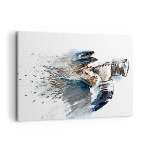 Bild auf Leinwand - Leinwandbild - Ein Kapitän mit Fernglas in einer dynamischen Aquarellszene - 100x70cm - Zehn auf der Beaufort-Skala! - Moderne Wanddekoration für Wohnzimmer und Schlafzimmer ARTTOR