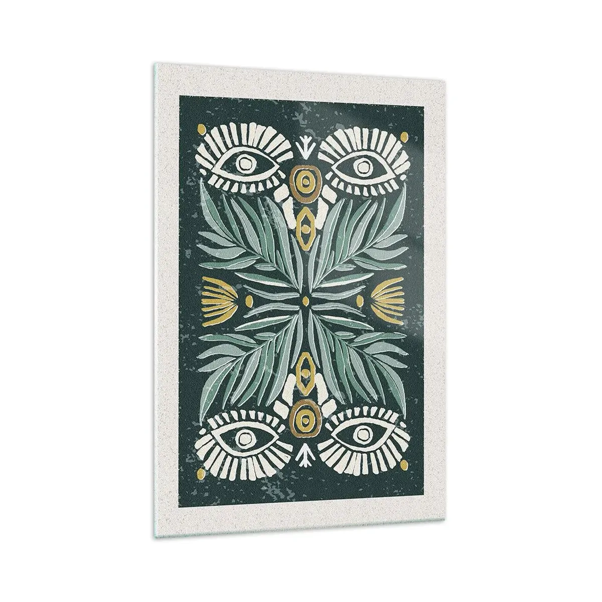 Glasbild - Bild auf glas - Symmetrisches Pflanzenmuster auf grünem Hintergrund - 70x100cm - Wie ein Volksausschnitt - Moderne Wanddekoration für Wohnzimmer und Schlafzimmer ARTTOR