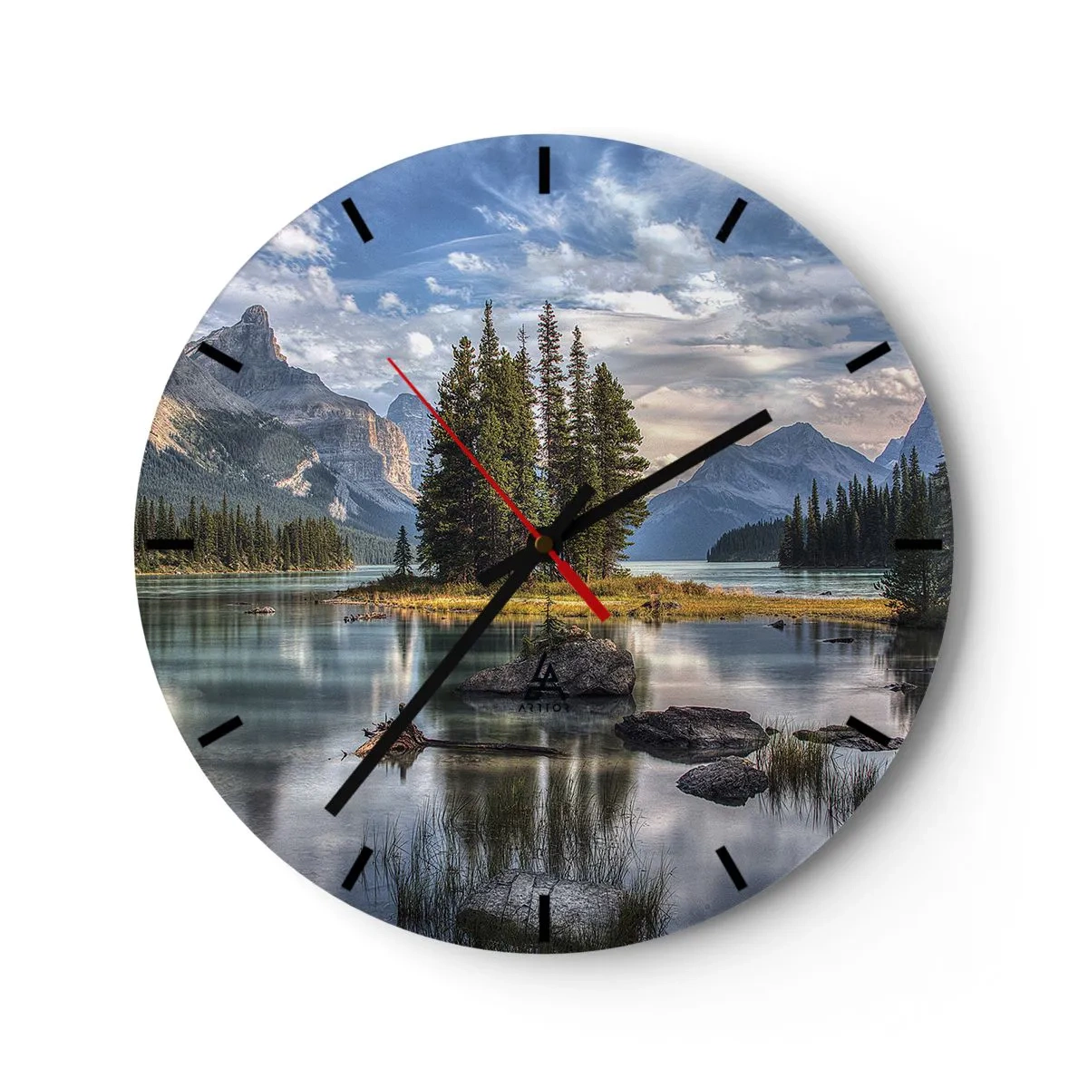 Wanduhr - Glasuhr - Ein malerischer See mit Bergen und einem Wald im Hintergrund - 30x30cm - An dem tollen und sauberen Wasser ... - Moderne Wanddekoration für Wohnzimmer, Küche und Schlafzimmer ARTTOR