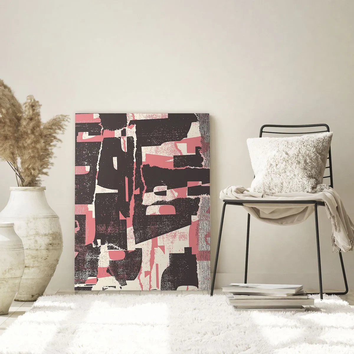 Glasbild - Bild auf glas - Moderne Abstraktion in Schwarz, Rot und Beige - 50x70cm - All dieser Lärm - Moderne Wanddekoration für Wohnzimmer und Schlafzimmer ARTTOR