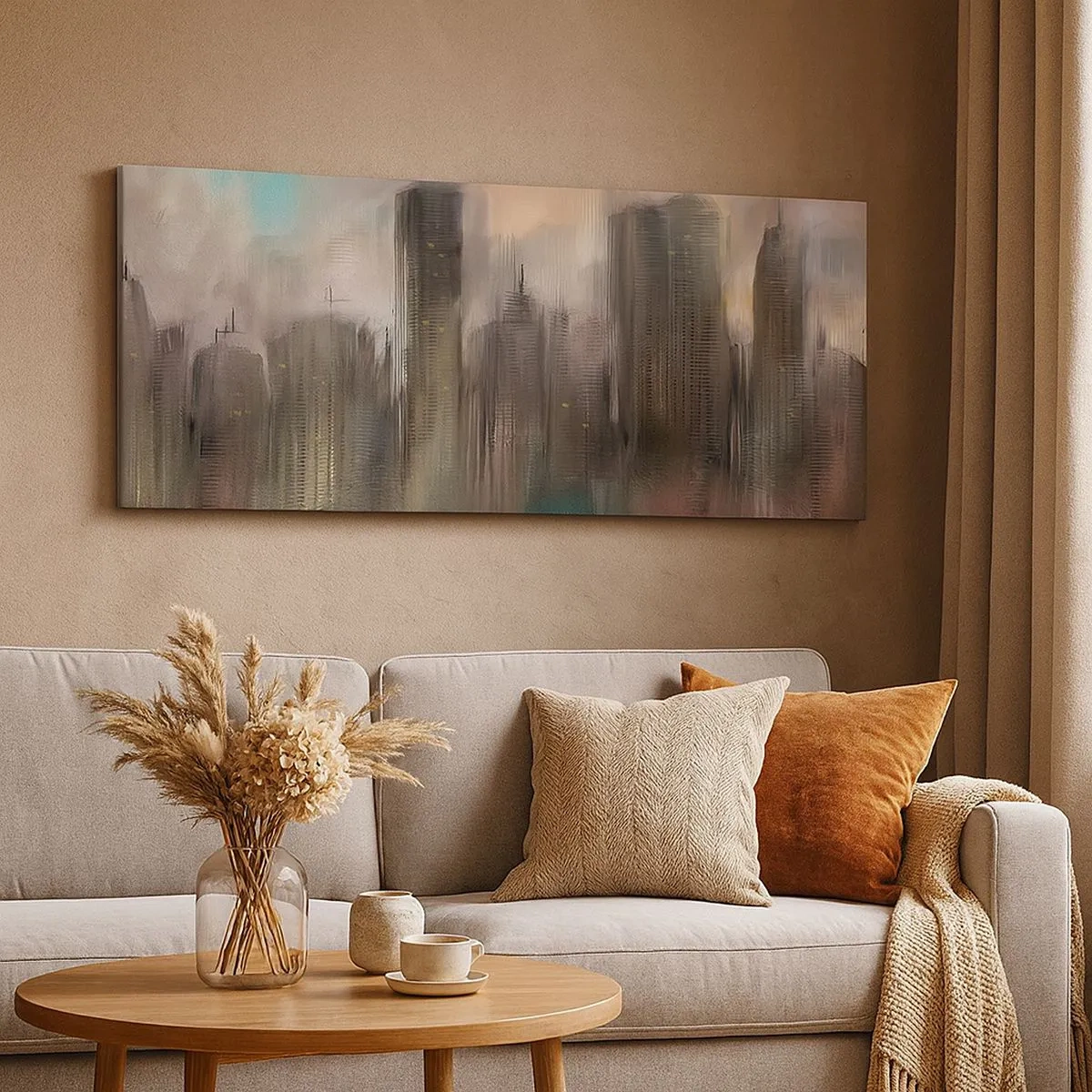 Bild auf Leinwand - Leinwandbild - Eine Komposition aus Stahl, Stein und Nebel - 100x40 cm