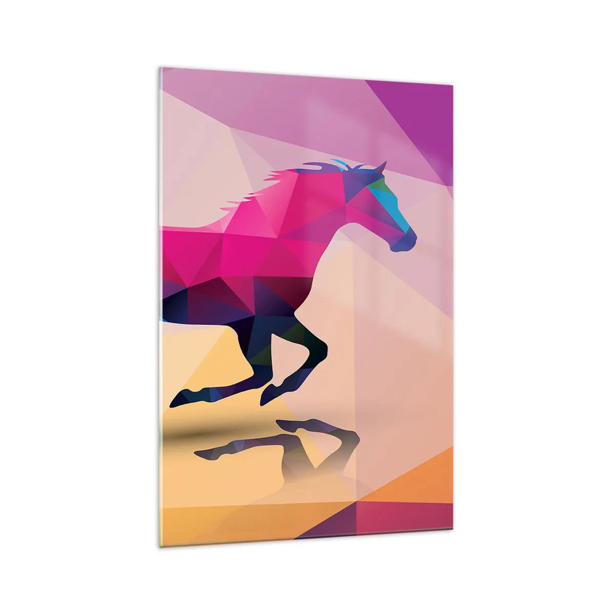 Glasbild - Bild auf glas - Geometrische Silhouette eines galoppierenden Pferdes in leuchtenden Farben - 70x100cm - Kubismus lebt noch - Moderne Wanddekoration für Wohnzimmer und Schlafzimmer ARTTOR