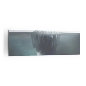 Bild auf Leinwand - Leinwandbild - Ein Eisberg im Wasser mit einem Taucher und einem Suchscheinwerfer unter der Oberfläche. - 160x50cm - Unterwassergeheimnis - Moderne Wanddekoration für Wohnzimmer und Schlafzimmer ARTTOR