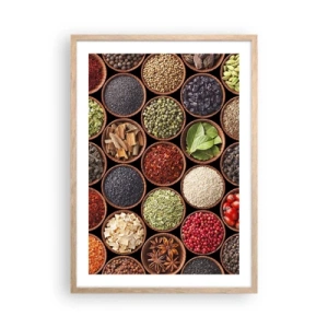 Poster in einem Rahmen aus heller Eiche - Alle Aromen der Welt - 50x70 cm