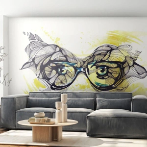 Fototapete Premium Sand - Durch blaue Brille - Abstraktion, Damenbrillen, Weibliche Augen - 450x315 cm