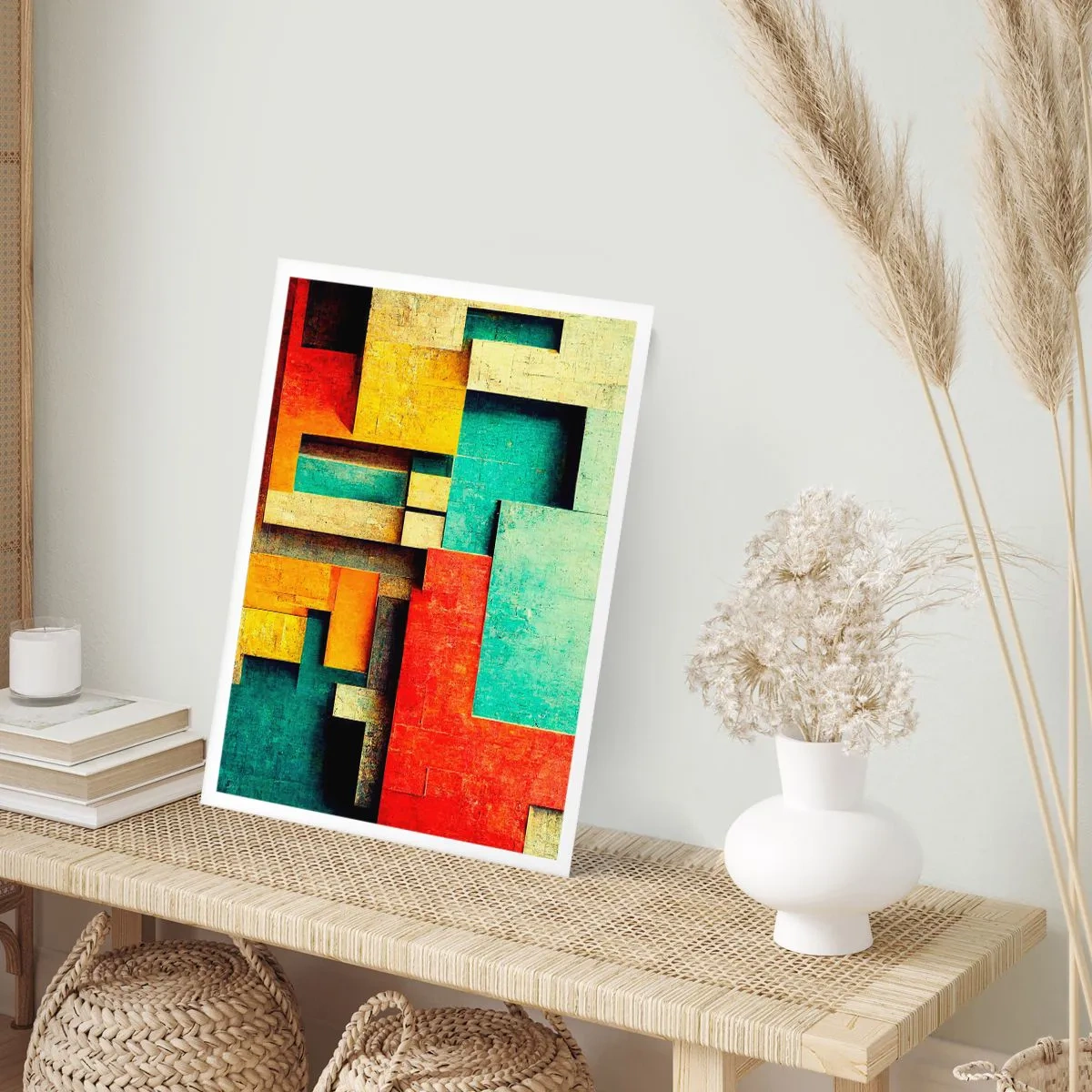 Poster - Geometrische Abstraktion in lebendigen Farben - 50x70cm - Festival der rechten Winkel - Moderne Wanddekoration für Wohnzimmer und Schlafzimmer ARTTOR