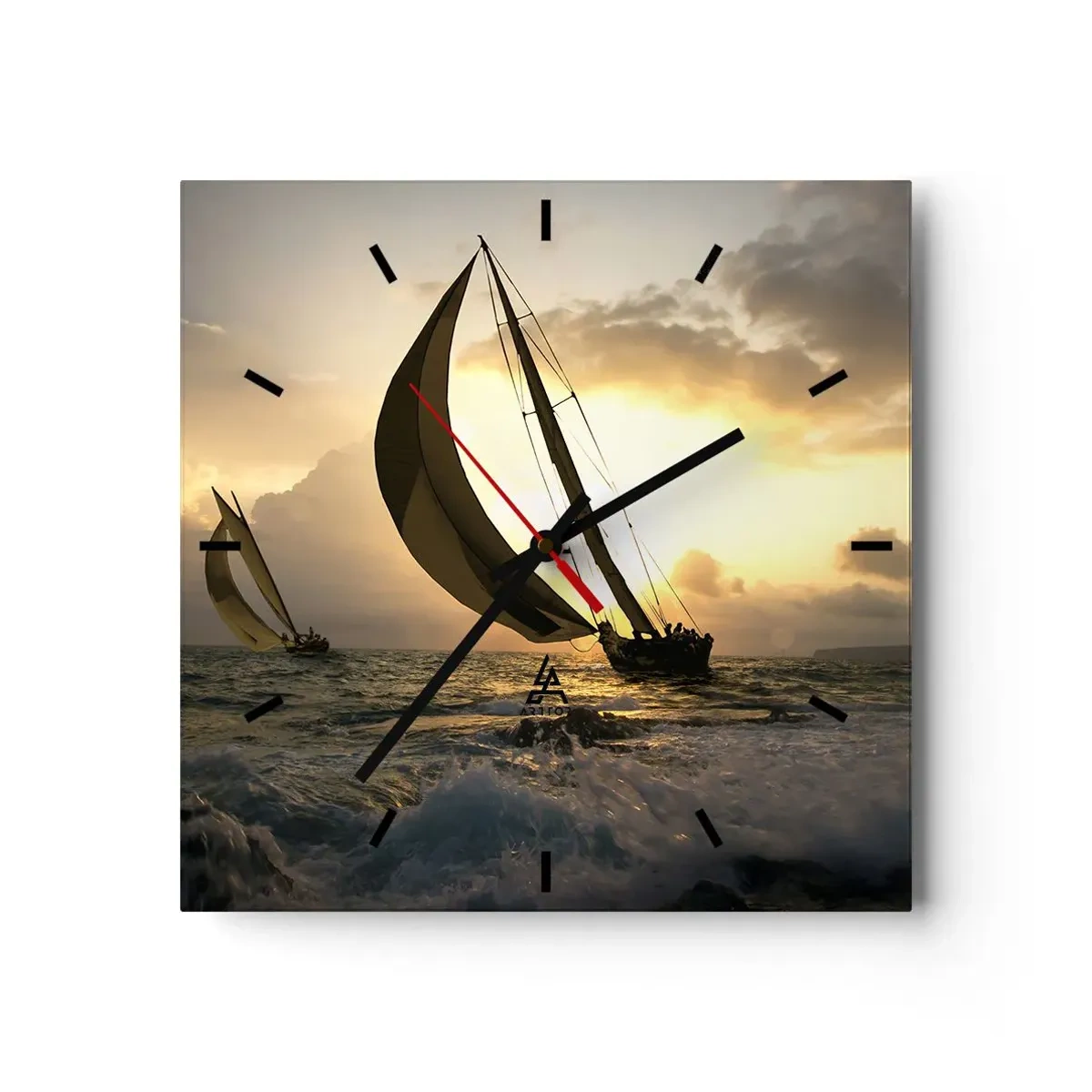 Wanduhr - Glasuhr - Segelboote auf See bei Sonnenuntergang - 30x30cm - Mit dem Wind und gegen den Wind - Moderne Wanddekoration für Wohnzimmer und Schlafzimmer ARTTOR