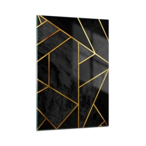 Glasbild - Bild auf glas - Geometrische Komposition in Schwarz und Gold auf Marmorhintergrund - 50x70cm - Dunkelheit und Glanz - Moderne Wanddekoration für Wohnzimmer und Schlafzimmer ARTTOR