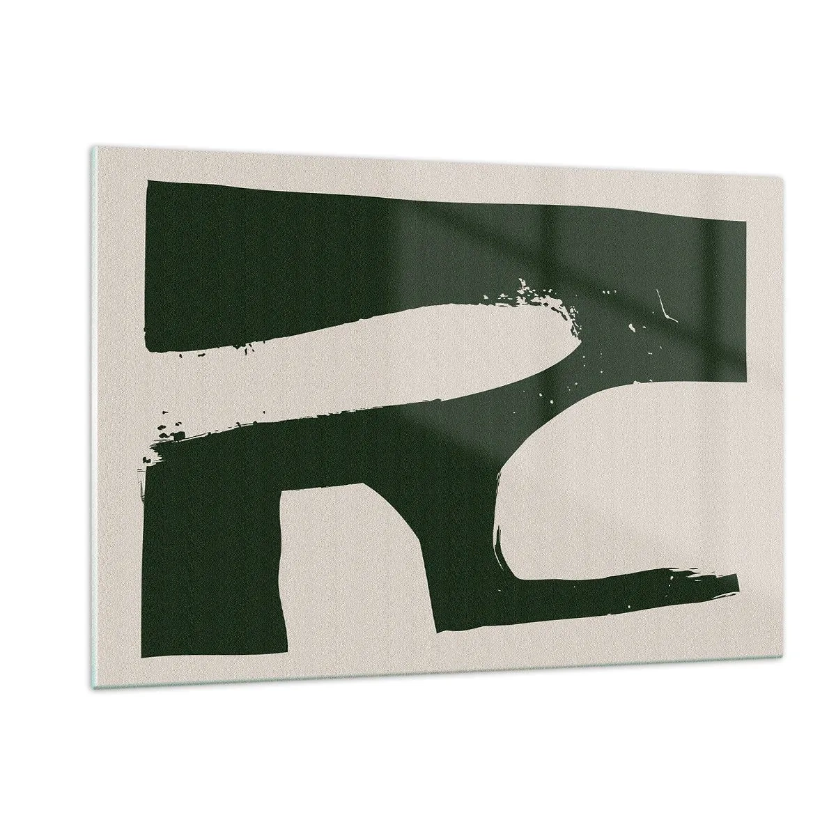 Glasbild - Bild auf glas - Minimalistische Abstraktion mit dunkelgrünen Pinselstrichen - 120x80cm - Weiße Buchten - Moderne Wanddekoration für Wohnzimmer und Schlafzimmer ARTTOR