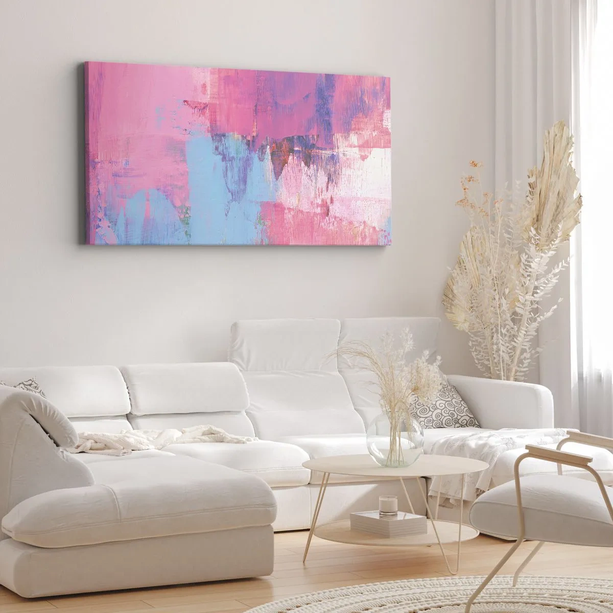 Bild auf Leinwand - Leinwandbild - Rosa, Blau und eine Prise Licht - 90x30 cm