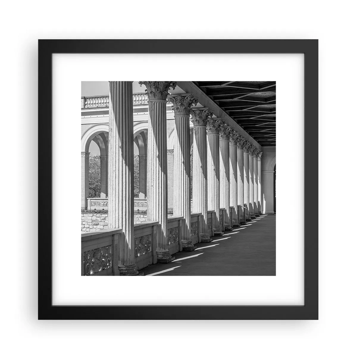 Poster in einem schwarzem Rahmen - Sonnige Arkade - 30x30 cm