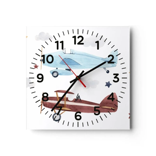 Wanduhr - Glasuhr - Wir warten, Herr Pilot! - 40x40 cm