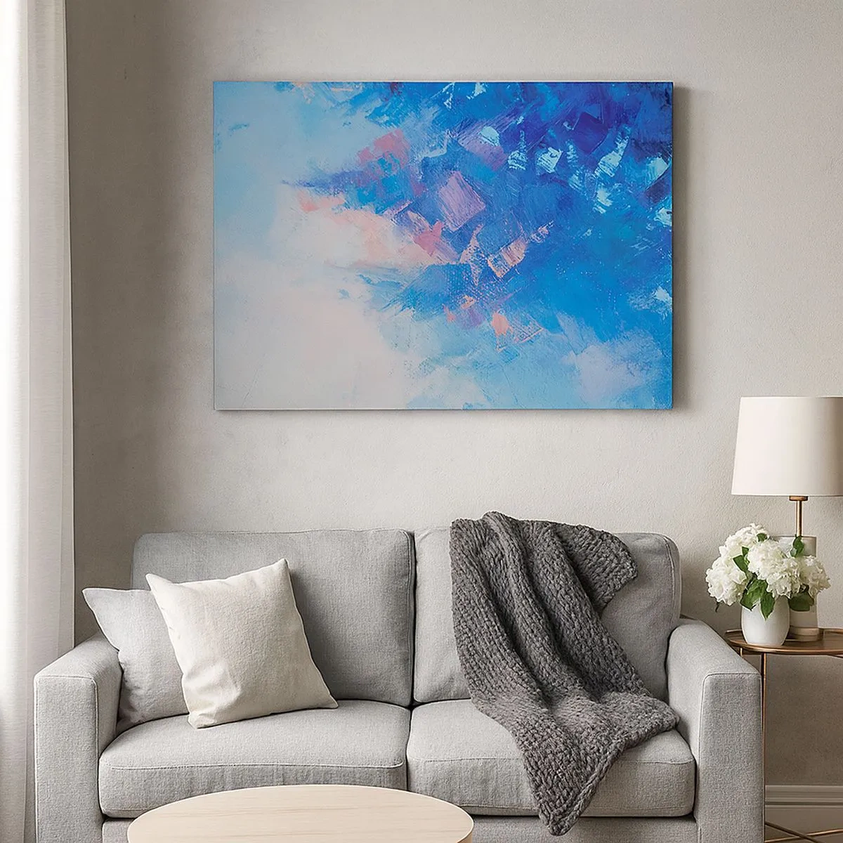 Bild auf Leinwand - Leinwandbild - Abstrakte Komposition in Blau- und Rosatönen - 70x50cm - Winter-Abstraktion - Moderne Wanddekoration für Wohnzimmer und Schlafzimmer ARTTOR