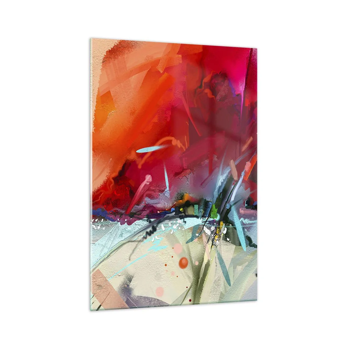 Glasbild - Bild auf glas - Abstrakte Landschaft in intensiven Farben - 70x100cm - Eine Explosion von Lichtern und Farben - Moderne Wanddekoration für Wohnzimmer und Schlafzimmer ARTTOR