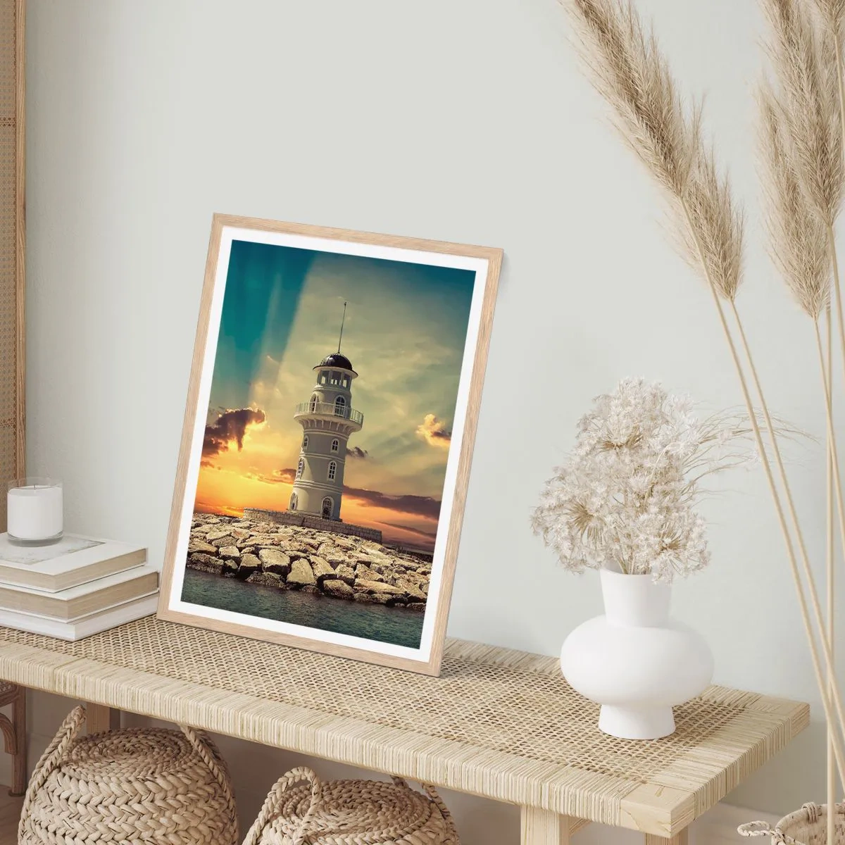 Poster in einem Rahmen aus heller Eiche - Licht - Gut - Schönheit - 40x50 cm