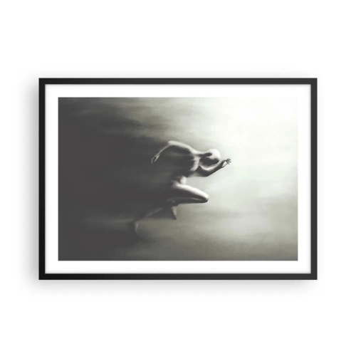 Poster in einem schwarzem Rahmen - Eine schwarz-weiße Silhouette einer laufenden Figur in einem dynamischen und surrealen Stil. - 70x50cm - Unwiderstehlich - Moderne Wanddekoration für Wohnzimmer und Schlafzimmer ARTTOR