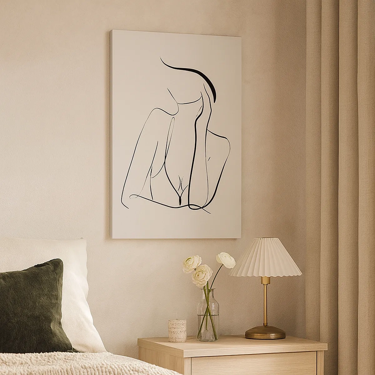 Bild auf Leinwand - Leinwandbild - Eine zarte Skizze einer weiblichen Silhouette im minimalistischen Stil - 50x70cm - Auf der Traumwelle - Moderne Wanddekoration für Wohnzimmer und Schlafzimmer ARTTOR