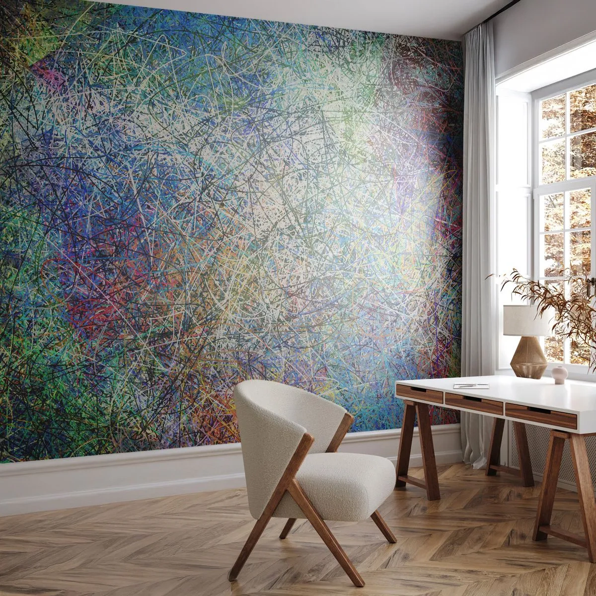 Fototapete Premium Sand - Eine abstrakte Komposition voller bunter Linien und Formen. - 100x70cm - Es ist nicht so einfach - Moderne Wanddekoration für Wohnzimmer und Schlafzimmer ARTTOR