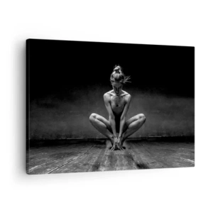 Bild auf Leinwand - Leinwandbild - Ein Schwarz-Weiß-Porträt einer Tänzerin in voller Konzentration. - 70x50cm - Konzentration der Tanzenergie - Moderne Wanddekoration für Wohnzimmer und Schlafzimmer ARTTOR
