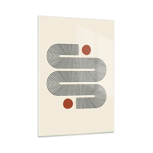 Glasbild - Bild auf glas - Minimalistisches Linienmuster mit roten Punkten - 50x70cm - Vom Anfang bis zum Ende - Moderne Wanddekoration für Wohnzimmer und Schlafzimmer ARTTOR