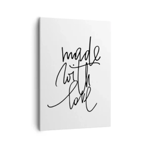 Bild auf Leinwand - Leinwandbild - Schwarze Aufschrift „Made with love“ auf weißem Hintergrund - 50x70cm - Die beste Marke - Moderne Wanddekoration für Wohnzimmer und Schlafzimmer ARTTOR