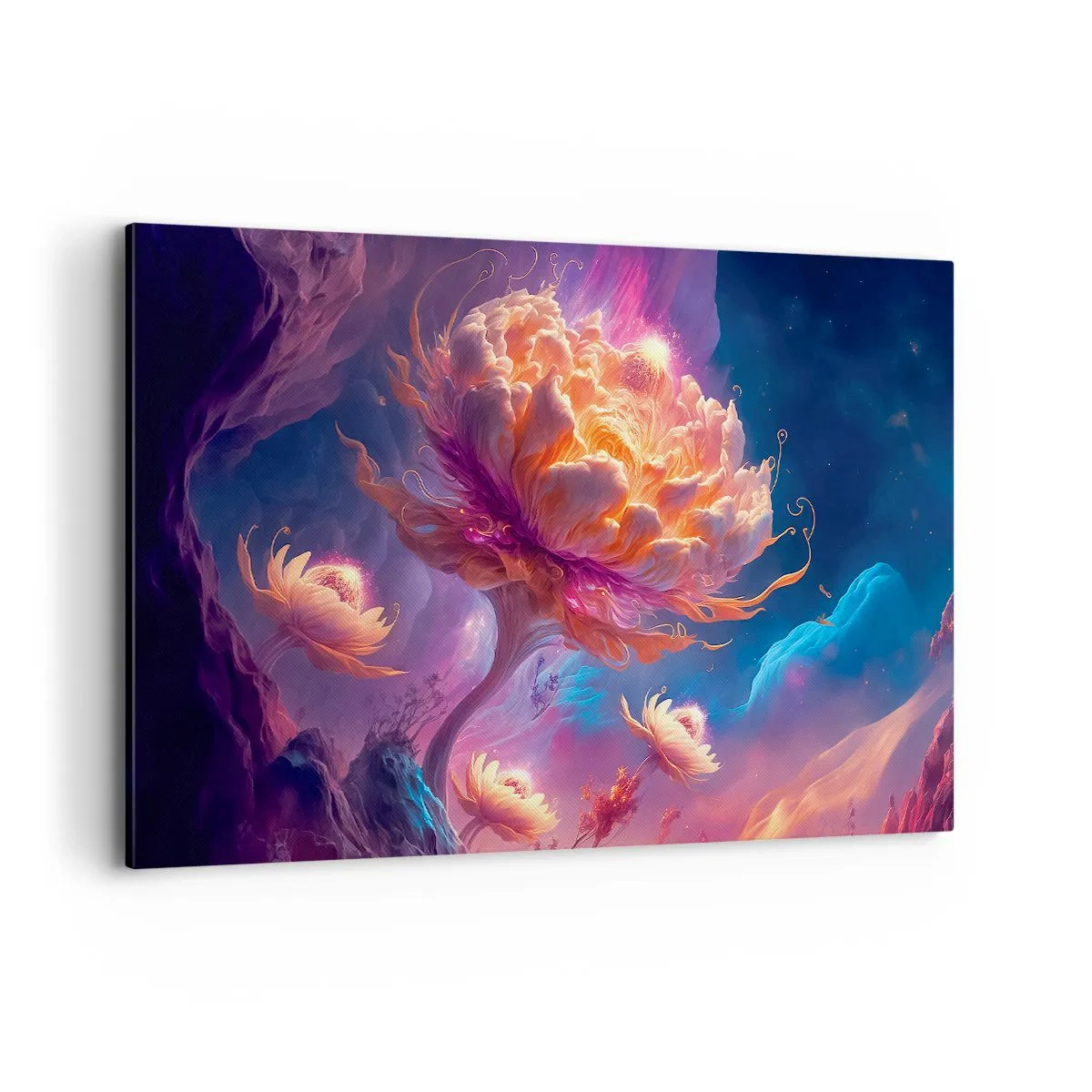 Bild auf Leinwand - Leinwandbild - Fantasieblumen in einer kosmischen Landschaft - 120x80cm - Andere Welt - Moderne Wanddekoration für Wohnzimmer und Schlafzimmer ARTTOR