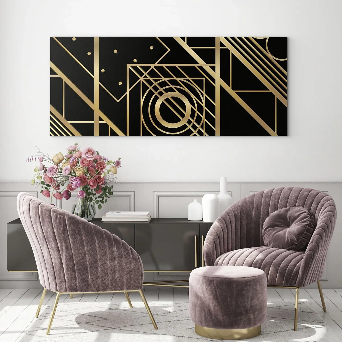 Glasbild - Bild auf glas - Goldene Geometrie - 100x40 cm
