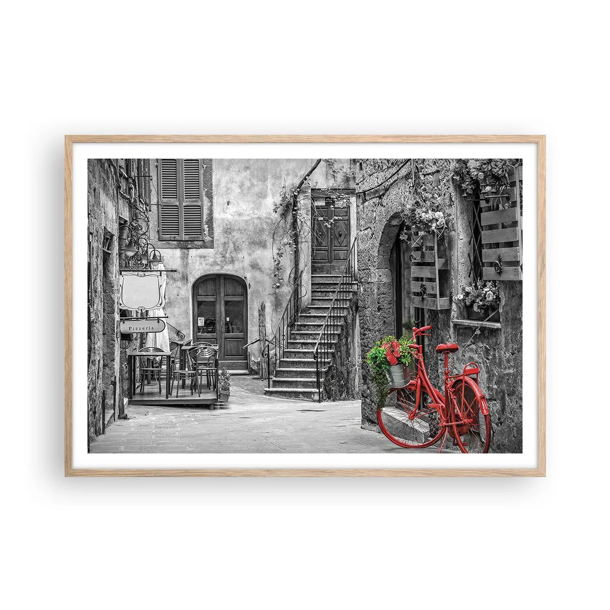 Poster in einem Rahmen aus heller Eiche - Toskanische Gasse - 100x70 cm