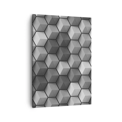 Bild auf Leinwand - Leinwandbild - Geometrische Komposition aus Würfeln in Grau- und Schwarztönen - 50x70cm - Kubistisches Puzzle - Moderne Wanddekoration für Wohnzimmer und Schlafzimmer ARTTOR