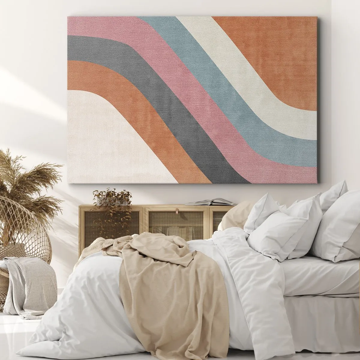 Bild auf Leinwand - Leinwandbild - Bunte Retro-Streifen - 70x50cm - Diagonale Komposition – Bewegung - Moderne Wanddekoration für Wohnzimmer und Schlafzimmer ARTTOR