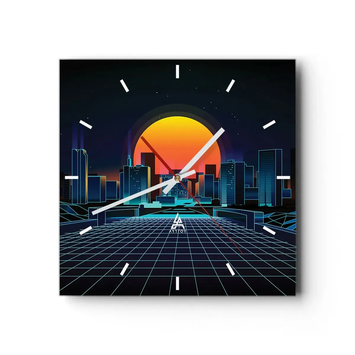 Wanduhr - Glasuhr - Futuristische Skyline im Neon-Stil - 30x30cm - Willst du immer noch zu Real gehen? - Moderne Wanddekoration für Wohnzimmer und Schlafzimmer ARTTOR