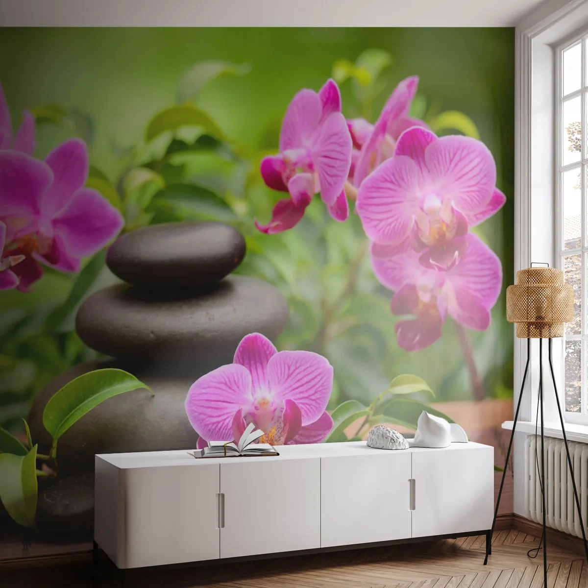 Fototapete Premium Sand - Die Pyramide des Friedens - Blumen, Orchidee, Orchidee - 500x350 cm