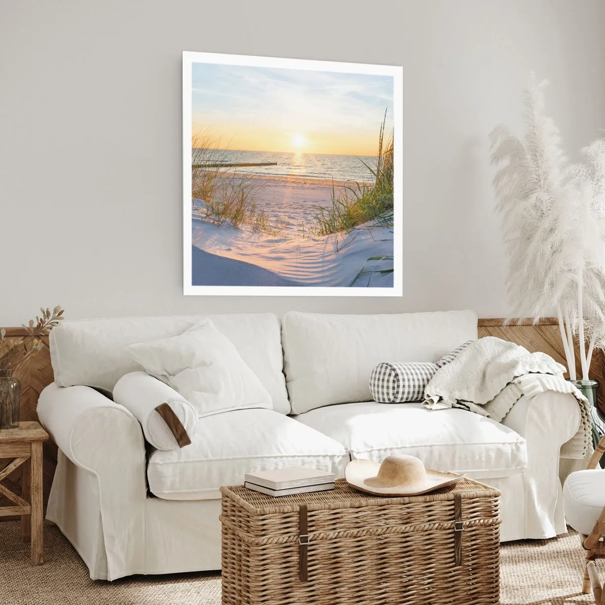 Poster - Das Rauschen des Meeres, der Gesang der Vögel, ein wilder Strand im Gras ... - 50x50 cm