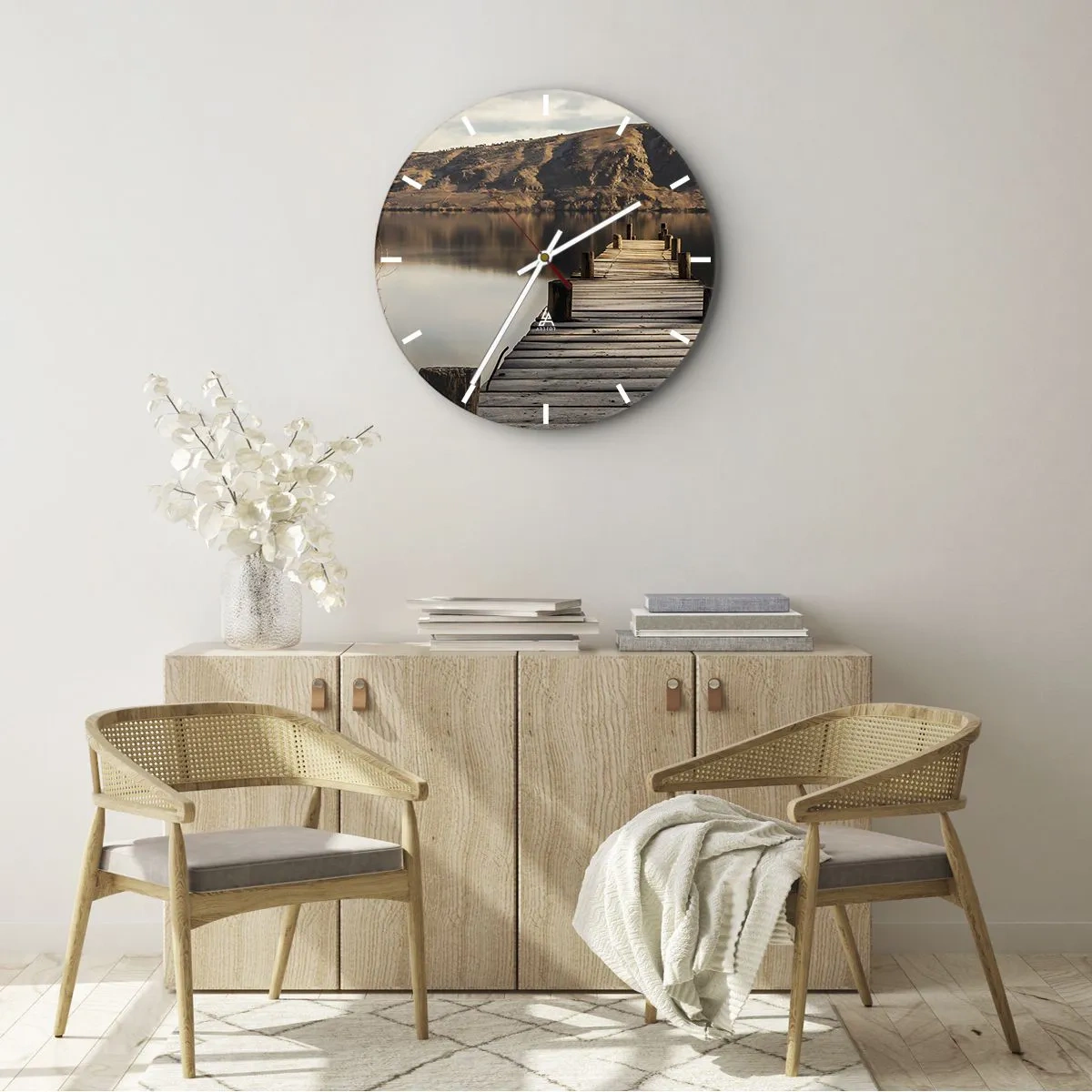 Wanduhr - Glasuhr - Landschaft in Stille - 30x30 cm