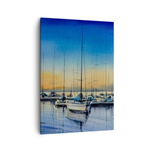 Bild auf Leinwand - Leinwandbild - Yachthafen bei Sonnenuntergang mit Spiegelungen auf dem Wasser - 50x70cm - Ende eines guten Tages - Moderne Wanddekoration für Wohnzimmer und Schlafzimmer ARTTOR