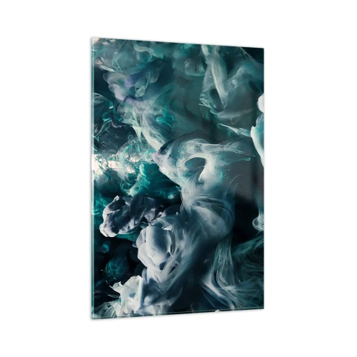 Glasbild - Bild auf glas - Dynamische abstrakte Wellen in Blau- und Weißtönen - 80x120cm - Farbbewegung - Moderne Wanddekoration für Wohnzimmer und Schlafzimmer ARTTOR