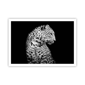 Poster - Schwarz-Weiß-Bild eines Leoparden auf schwarzem Hintergrund - 100x70cm - Rechtes Profil perfekt! - Moderne Wanddekoration für Wohnzimmer und Schlafzimmer ARTTOR