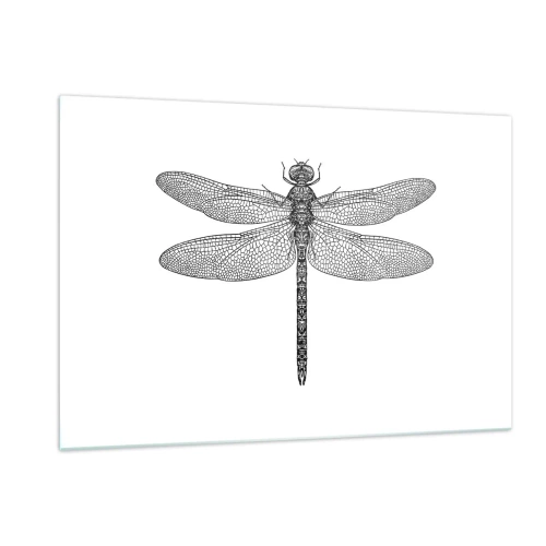 Glasbild - Bild auf glas - Detaillierte Darstellung einer Libelle im Gravurstil auf weißem Hintergrund - 120x80cm - Präzision der Natur - Moderne Wanddekoration für Wohnzimmer und Schlafzimmer ARTTOR