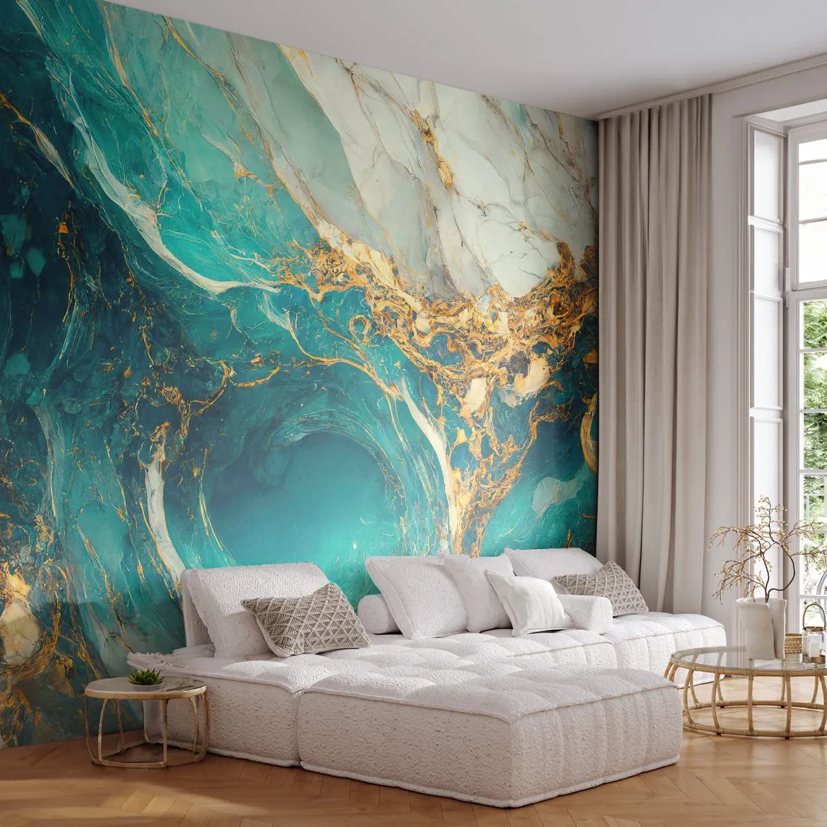 Fototapete Premium Sand - Komposition mit Goldadern - Abstraktion, Marmor, Stein - 100x70 cm
