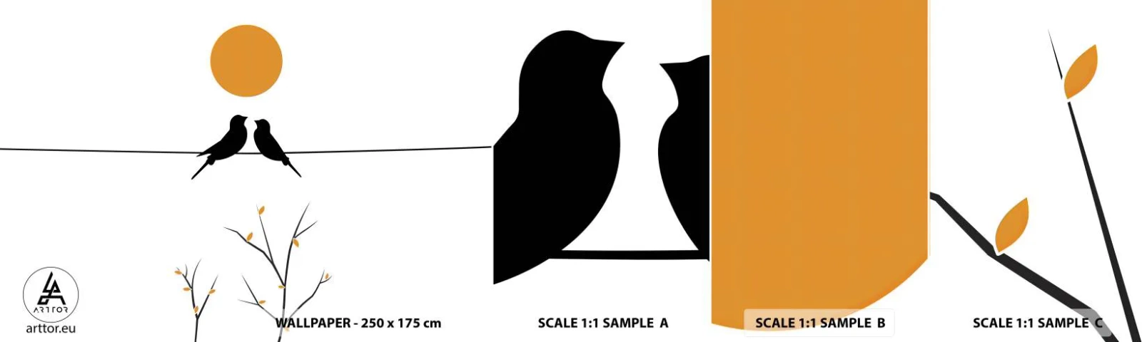 Fototapeten Muster Selbstklebend Deluxe Sticker - Abend der Nachtigallen - Abstraktion, Vögel, Grafik - 100x30 cm
