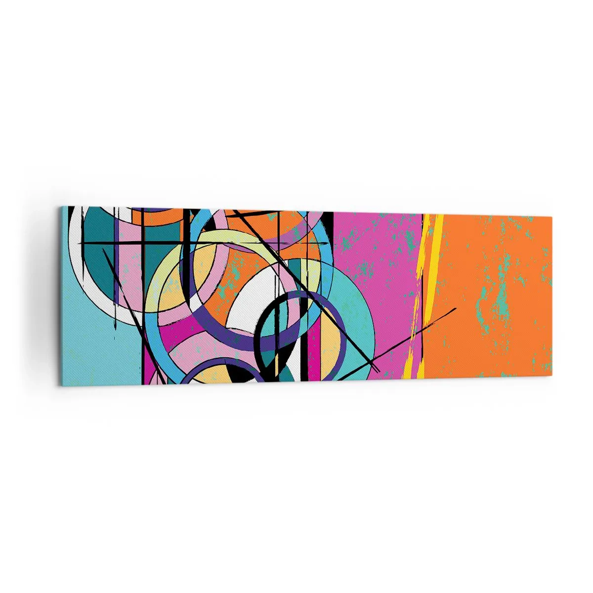 Bild auf Leinwand - Leinwandbild - Bunte Abstraktion mit geometrischen Kreisen - 160x50cm - Rad für Rad - Moderne Wanddekoration für Wohnzimmer und Schlafzimmer ARTTOR
