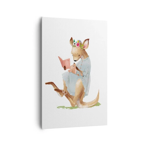 Bild auf Leinwand - Leinwandbild - Kanga liest mit einem Baby ein Buch - 80x120cm - Lies mir vor Mama - Moderne Wanddekoration für Wohnzimmer und Schlafzimmer ARTTOR