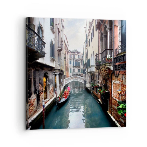 Bild auf Leinwand - Leinwandbild - Venezianische Landschaft mit Gondel und Brücke - 70x70 cm