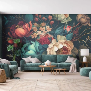 Maßgeschneiderte Fototapete Premium Sand - Charme des 19. Jahrhunderts - Blumen, Shabby-Chic, Klassisch