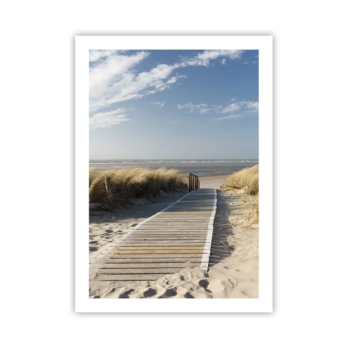 Poster - Strandweg durch die Dünen mit blauem Himmel - 50x70cm - Hinter der Düne, im Rauschen des Grases - Moderne Wanddekoration für Wohnzimmer und Schlafzimmer ARTTOR