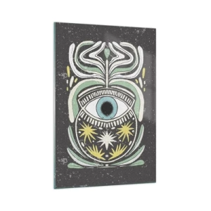Glasbild - Bild auf glas - Ein symbolisches Auge, umgeben von abstrakten Mustern - 70x100cm - Stammesrituale - Moderne Wanddekoration für Wohnzimmer und Schlafzimmer ARTTOR